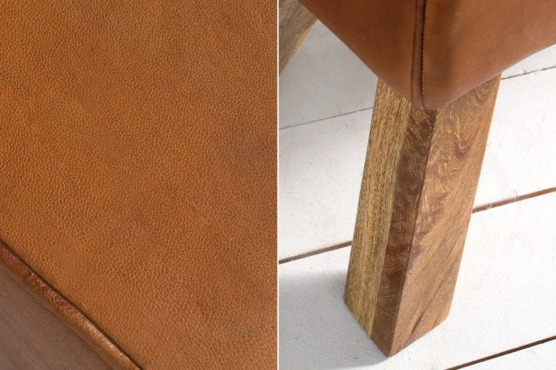 Canapé rétro TURNBOCK 134cm avec revêtement en cuir véritable canapé en bois de manguier - 38481