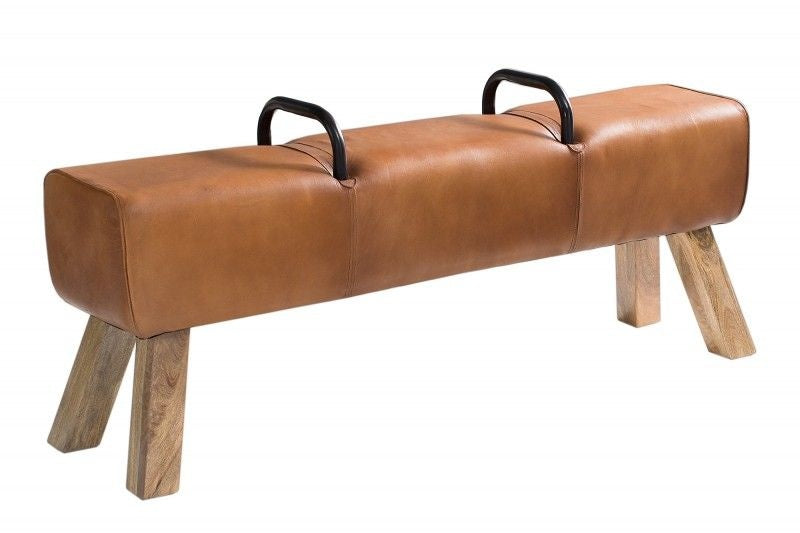 Canapé rétro TURNBOCK 134cm avec revêtement en cuir véritable canapé en bois de manguier - 38481