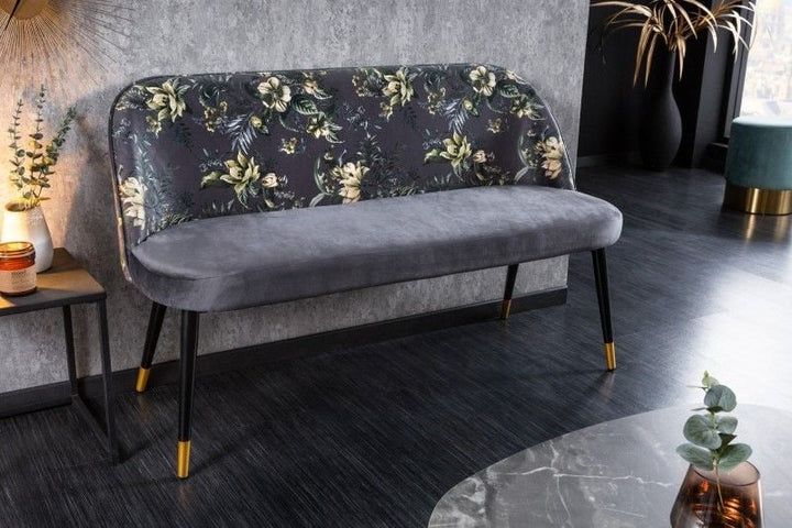 Canapé design PRET-A-PORTER en velours gris motif floral et embouts pieds dorés - 41707