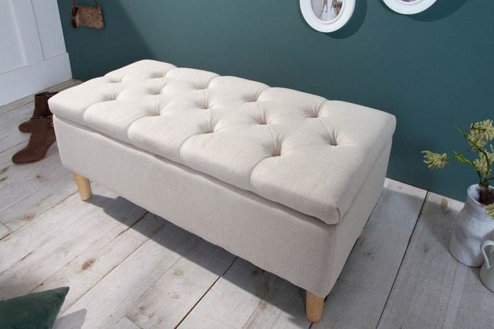 Canapé coffre Chesterfield CASTLE 100cm canapé beige style campagne avec rangements - 40408