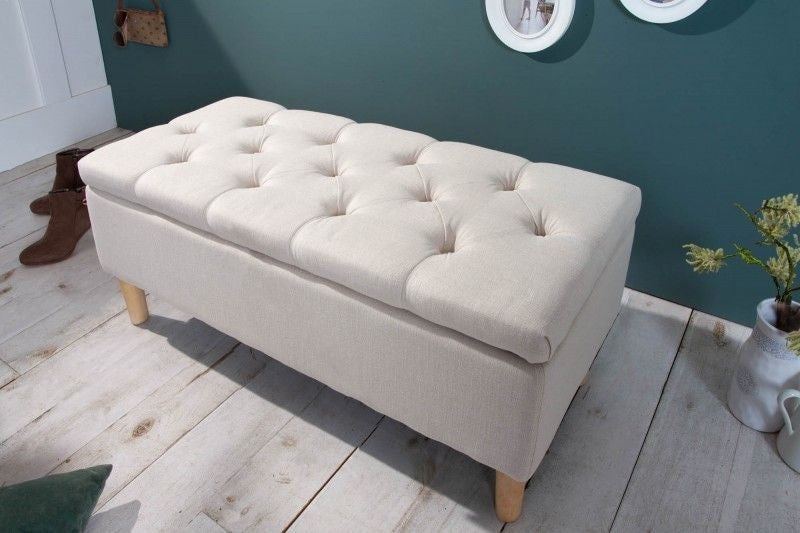 Canapé coffre Chesterfield CASTLE 100cm canapé beige style campagne avec rangements - 40408