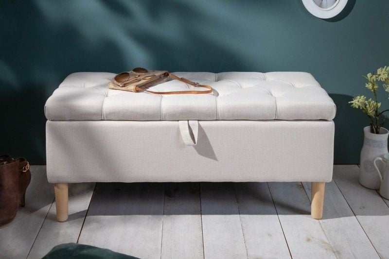 Canapé coffre Chesterfield CASTLE 100cm canapé beige style campagne avec rangements - 40408