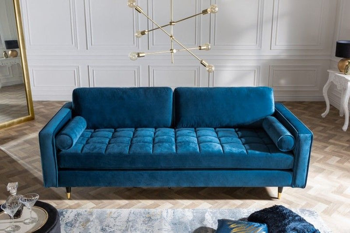 Canapé lounge design 3 places COSY VELVET 220cm âme à ressorts en velours bleu pétrole - 39844