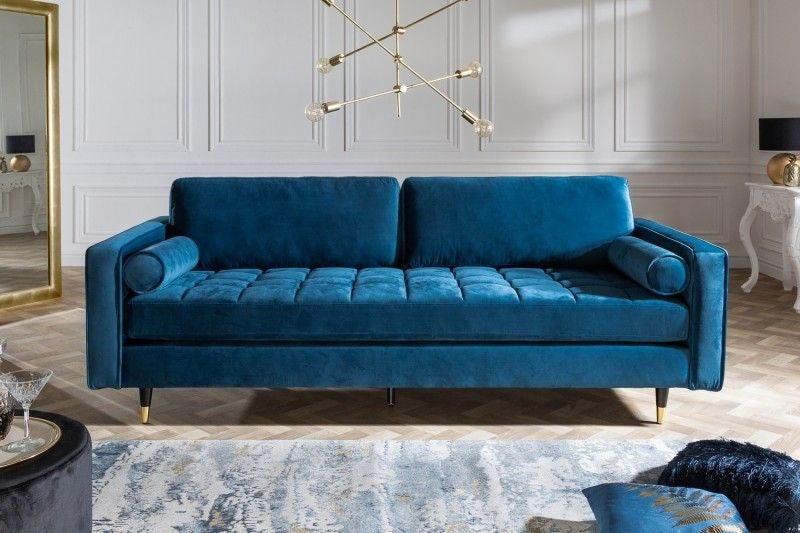 Canapé lounge design 3 places COSY VELVET 220cm âme à ressorts en velours bleu pétrole - 39844