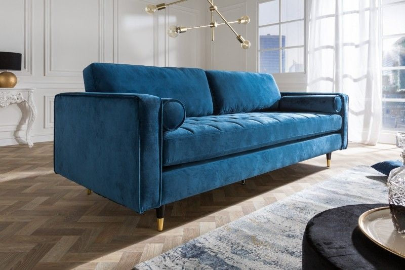 Canapé lounge design 3 places COSY VELVET 220cm âme à ressorts en velours bleu pétrole - 39844