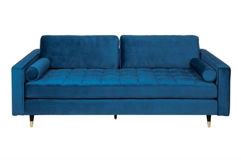 Canapé lounge design 3 places COSY VELVET 220cm âme à ressorts en velours bleu pétrole - 39844