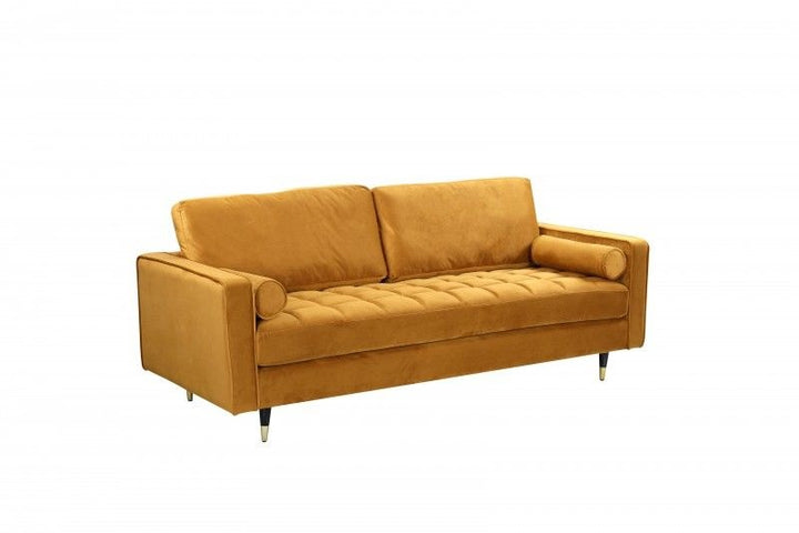 Canapé lounge design 3 places COSY VELVET 220cm âme à ressorts en velours jaune moutarde - 41072