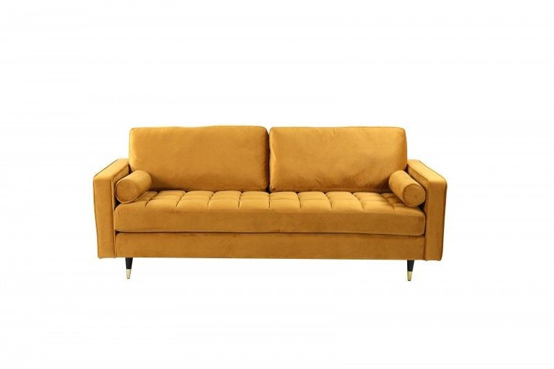 Canapé lounge design 3 places COSY VELVET 220cm âme à ressorts en velours jaune moutarde - 41072