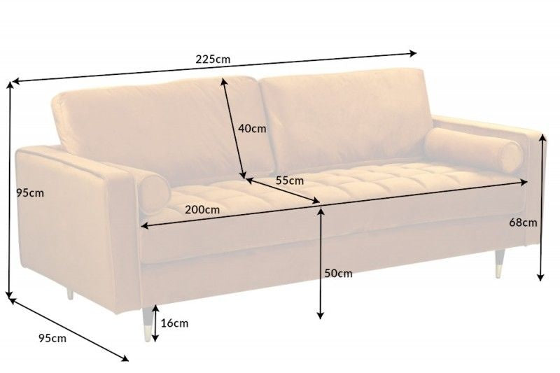 Canapé lounge design 3 places COSY VELVET 220cm âme à ressorts en velours jaune moutarde - 41072