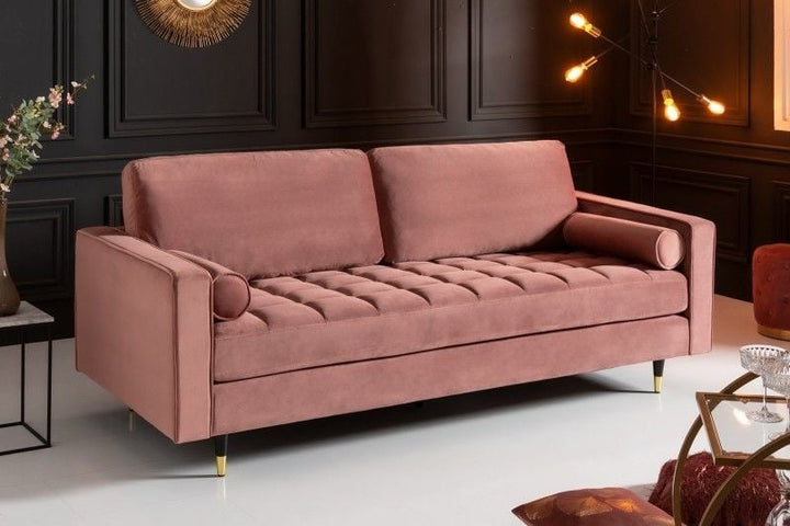 Canapé lounge design 3 places COSY VELVET 220cm âme à ressorts en velours vieux rose - 41071