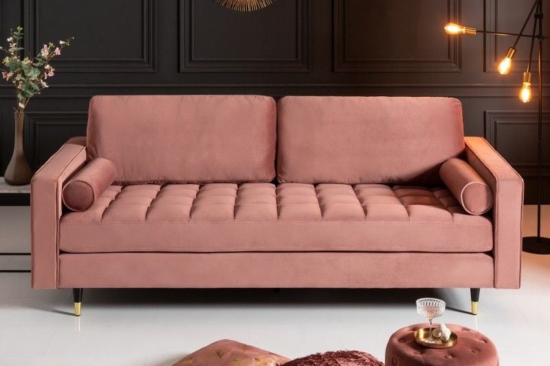 Canapé lounge design 3 places COSY VELVET 220cm âme à ressorts en velours vieux rose - 41071