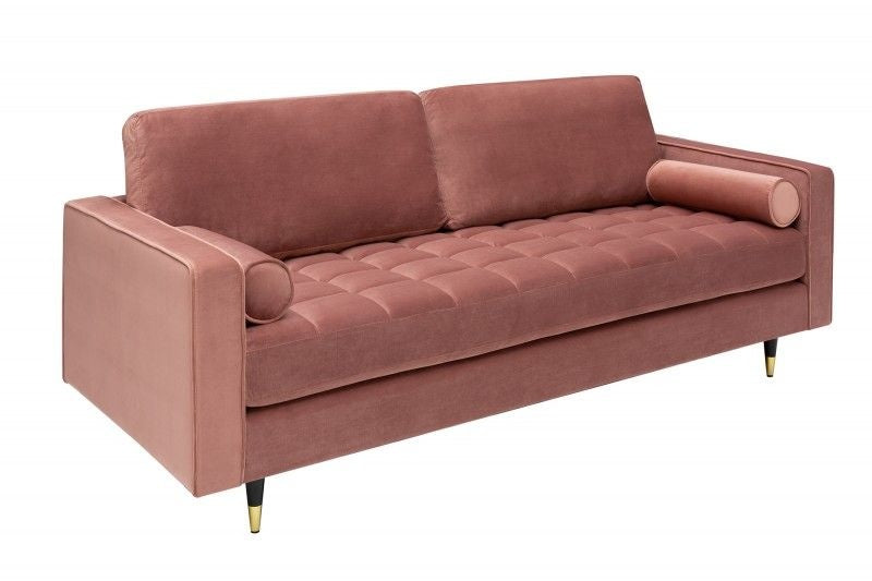 Canapé lounge design 3 places COSY VELVET 220cm âme à ressorts en velours vieux rose - 41071