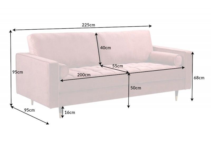 Canapé lounge design 3 places COSY VELVET 220cm âme à ressorts en velours vieux rose - 41071