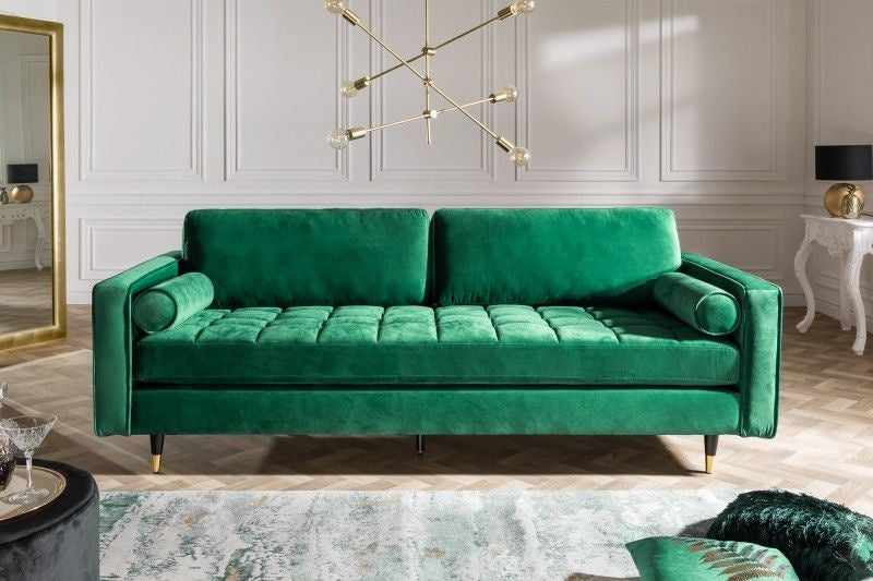Canapé lounge design 3 places COSY VELVET 220cm âme ressorts en velours vert émeraude - 39845