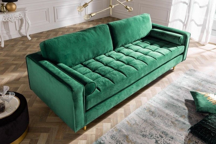 Canapé lounge design 3 places COSY VELVET 220cm âme ressorts en velours vert émeraude - 39845