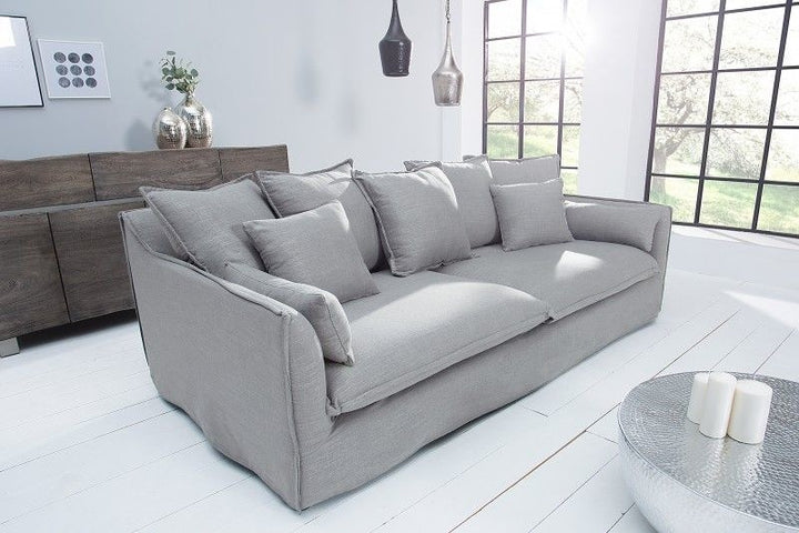 Grand canapé 3 places HEAVEN 200 cm housse de canapé déhoussable en tissu lin gris - 38936