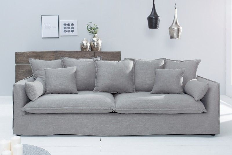 Grand canapé 3 places HEAVEN 200 cm housse de canapé déhoussable en tissu lin gris - 38936