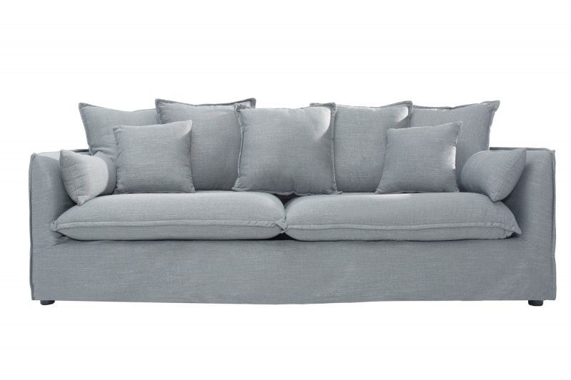 Grand canapé 3 places HEAVEN 200 cm housse de canapé déhoussable en tissu lin gris - 38936