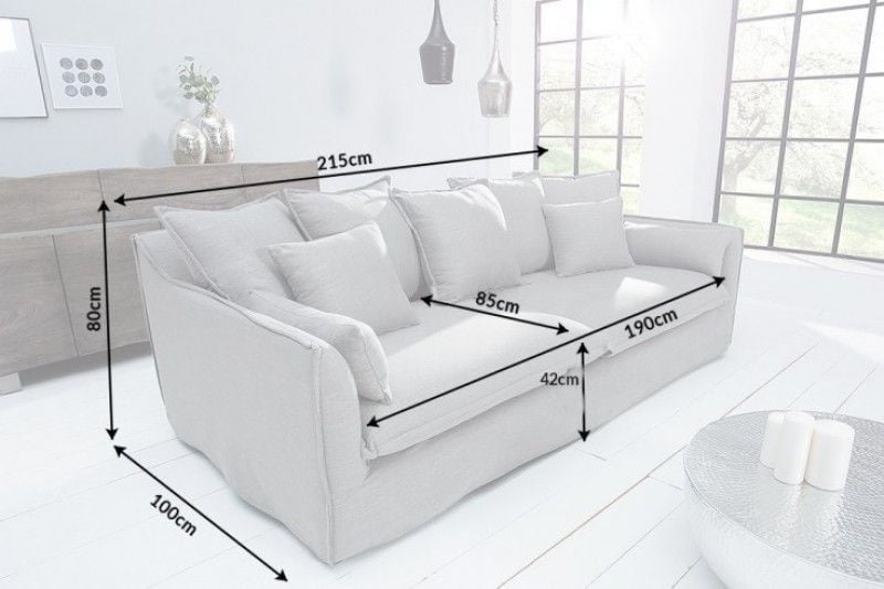 Grand canapé 3 places HEAVEN 200 cm housse de canapé déhoussable en tissu lin gris - 38936