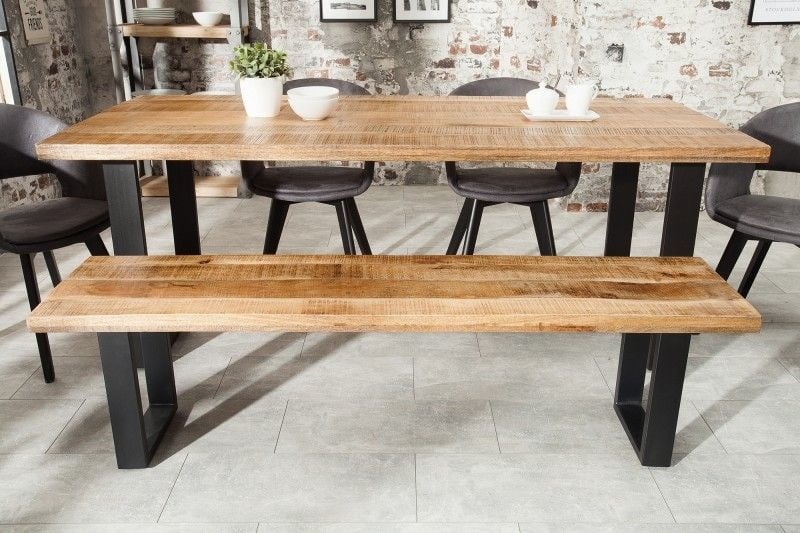 Banc design IRON CRAFT 170cm bois de manguier fer design industriel - 38666