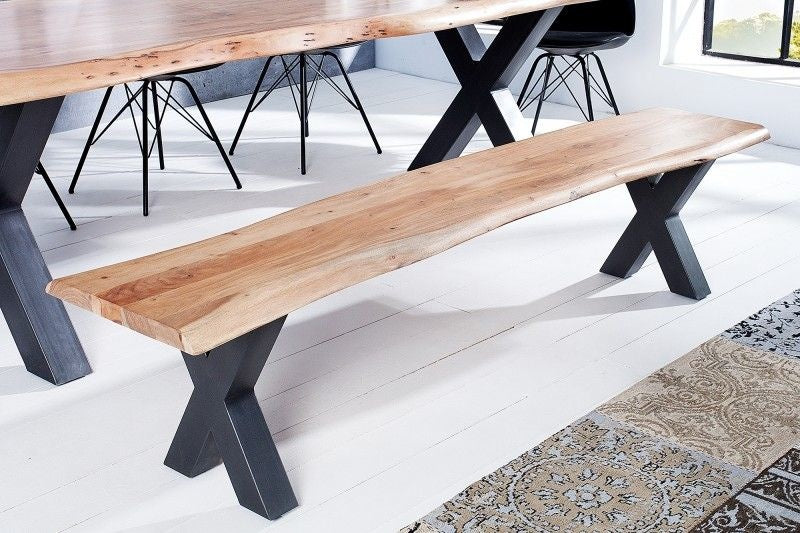Banc en tronc d'arbre massif MAMMUT NATURE 200 cm en bois d'acacia massif plateau épaisseur 3,5 cm - 38354