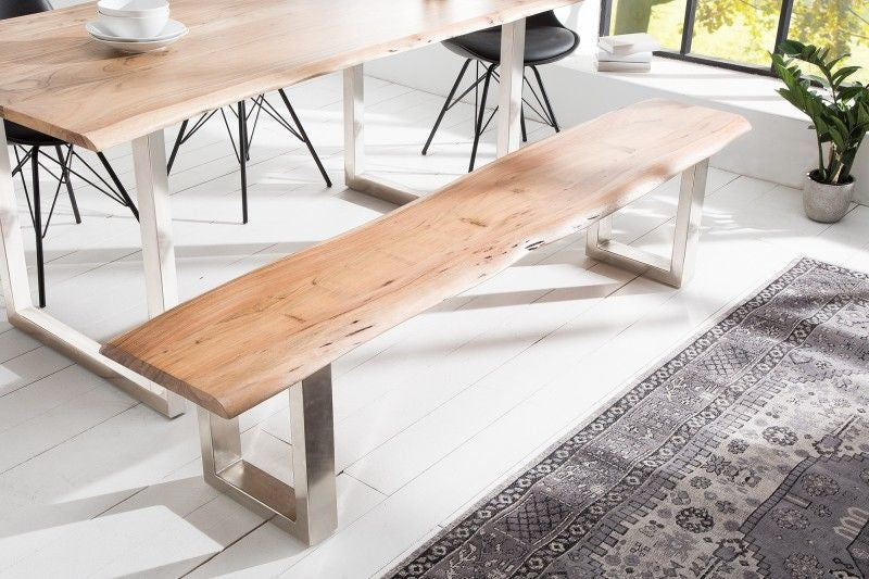 Banquette en tronc d'arbre massif MAMMUT NATURE 200cm Banquette en acacia industriel chic avec piètement luge - 38443