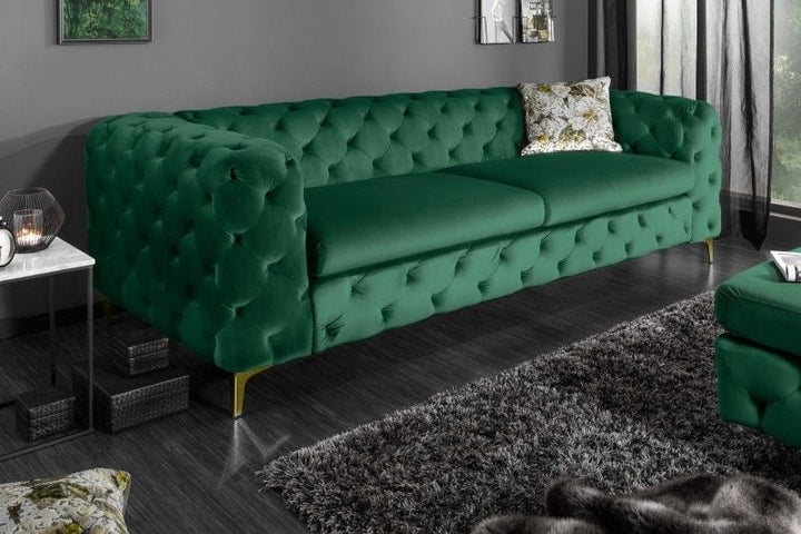 Canapé Chesterfield 3 places MODERN BAROQUE 235cm velours vert émeraude 3 places - 39312