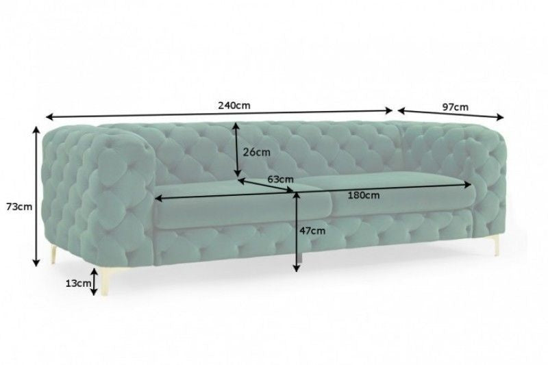 Canapé Chesterfield 3 places MODERN BAROQUE 235cm velours vert émeraude 3 places - 39312