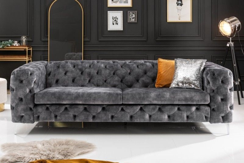 Canapé Chesterfield 3 places MODERN BAROQUE 235cm velours gris foncé 3 places - 41134