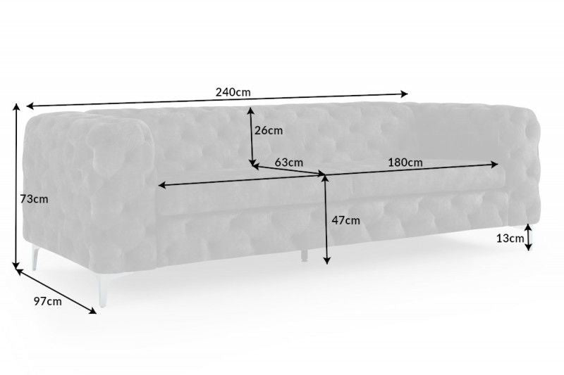 Canapé Chesterfield 3 places MODERN BAROQUE 235cm velours gris foncé 3 places - 41134