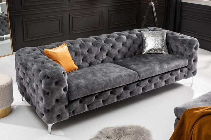 Canapé Chesterfield 3 places MODERN BAROQUE 235cm velours gris foncé 3 places - 41134