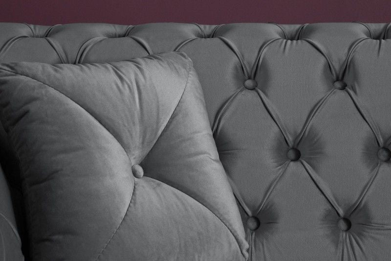 Canapé lounge Chesterfield Design 3 places PARIS 225cm velours gris argent 3 places avec coussins - 40148