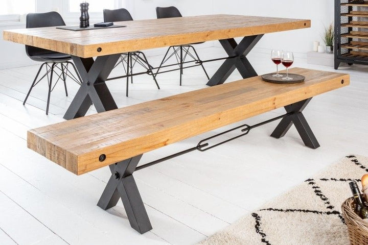 Banc massif THOR 200cm en bois de pin naturel recyclé au design industriel - 40454