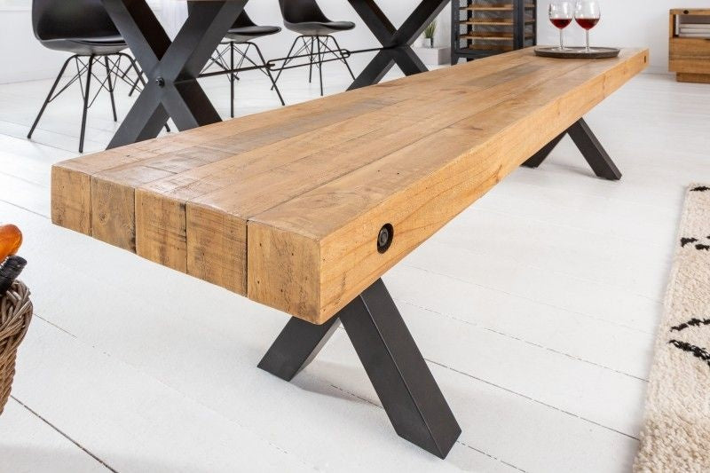 Banc massif THOR 200cm en bois de pin naturel recyclé au design industriel - 40454