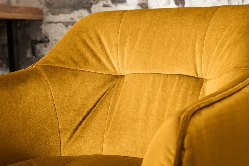 Chaise de bar rétro LOFT 100cm velours jaune moutarde tabouret de bar avec accoudoir - 40308