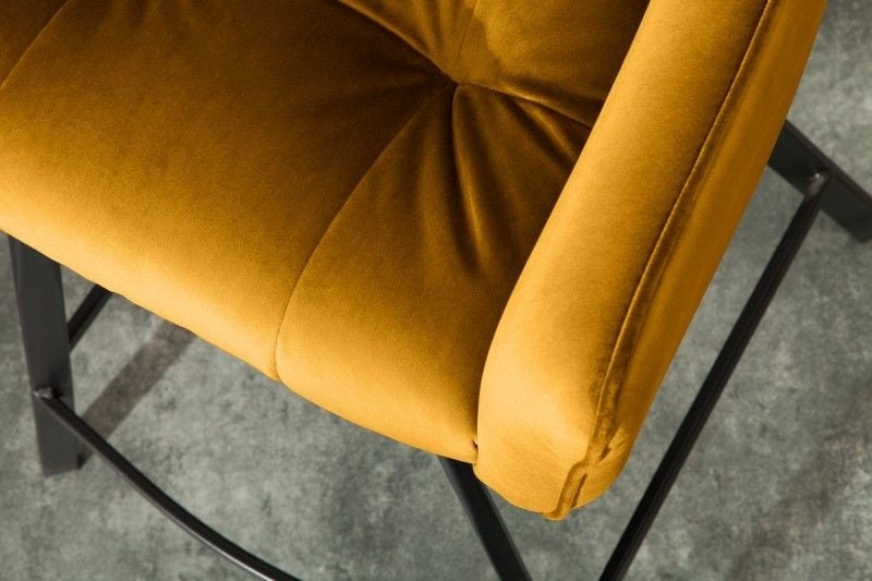 Chaise de bar rétro LOFT 100cm velours jaune moutarde tabouret de bar avec accoudoir - 40308
