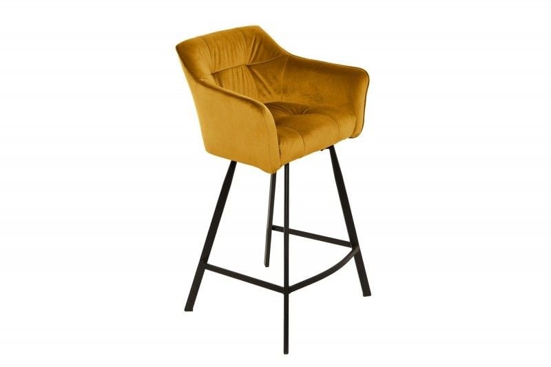 Chaise de bar rétro LOFT 100cm velours jaune moutarde tabouret de bar avec accoudoir - 40308