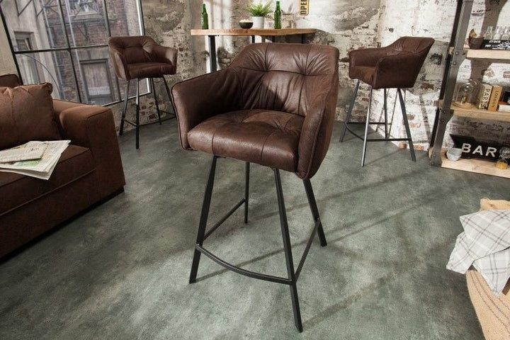Chaise de bar rétro LOFT 100cm tabouret de bar marron antique avec accoudoir - 39082