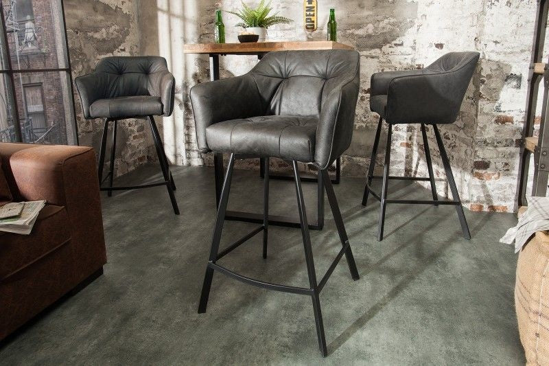 Chaise de bar rétro LOFT 100cm tabouret de bar gris antique avec accoudoir - 39081