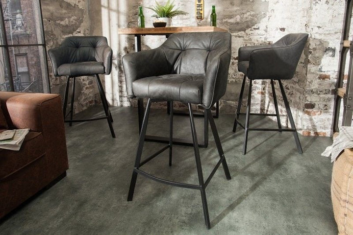 Chaise de bar rétro LOFT 100cm tabouret de bar gris antique avec accoudoir - 39081