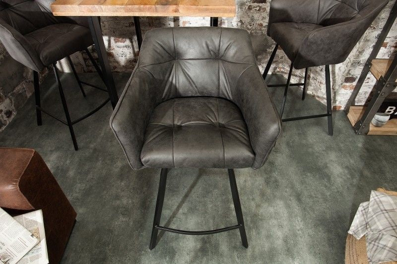 Chaise de bar rétro LOFT 100cm tabouret de bar gris antique avec accoudoir - 39081