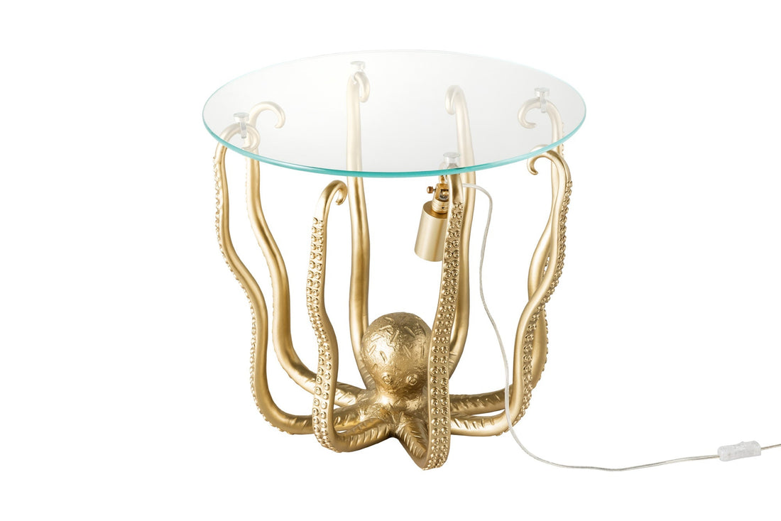 Table d'appoint OCTOPUS 50cm avec lampe or - 44567