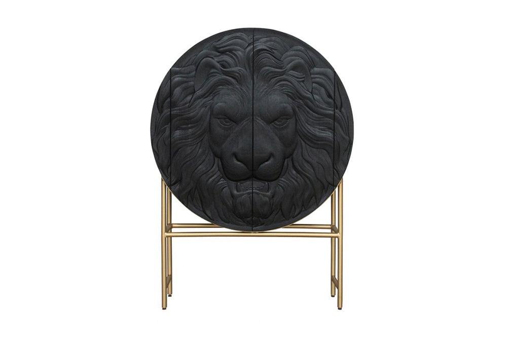 Buffet haut LION 140cm manguier 3D cadre noir doré - 45850