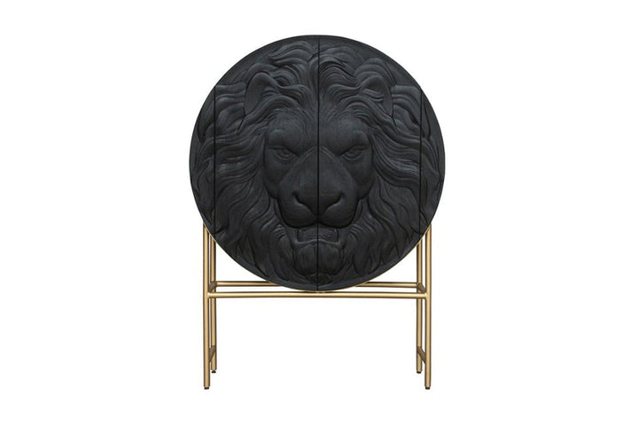 Buffet haut LION 140cm manguier 3D cadre noir doré - 45850