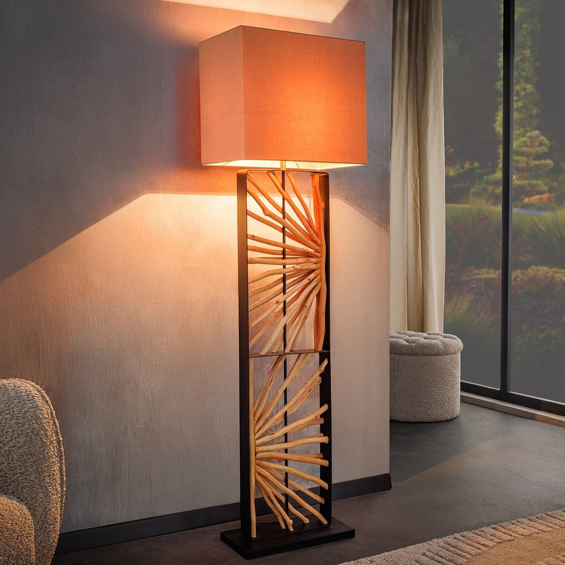Lampadaire EUPHORIA 165cm Abat-jour beige bois de longane naturel - 44688