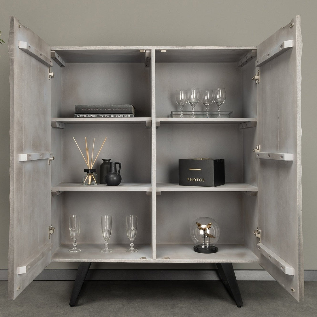 Buffet haut HURRICANE 120cm 3D bois d'acacia gris - 44445