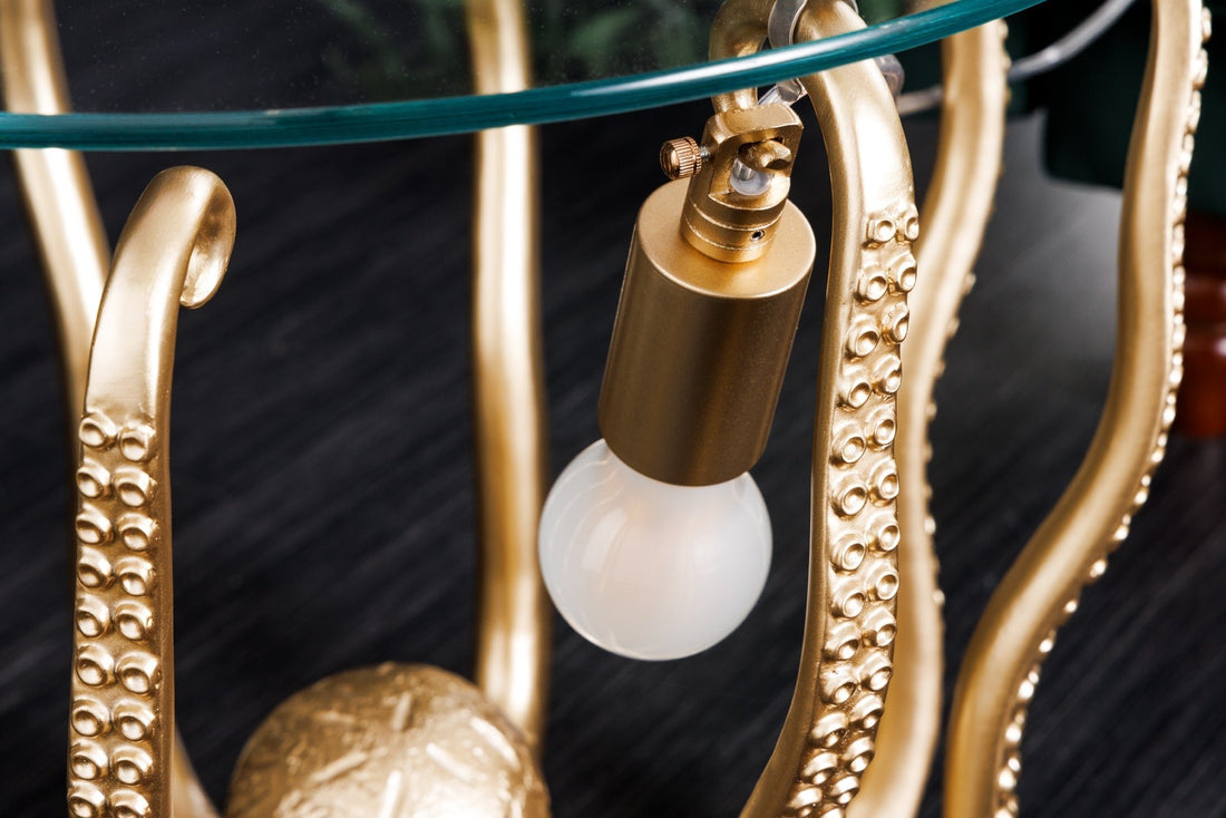 Table d'appoint OCTOPUS 50cm avec lampe or - 44567