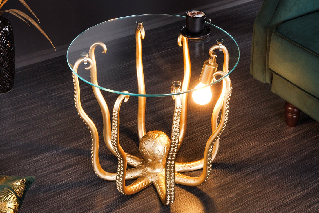 Table d'appoint OCTOPUS 50cm avec lampe or - 44567