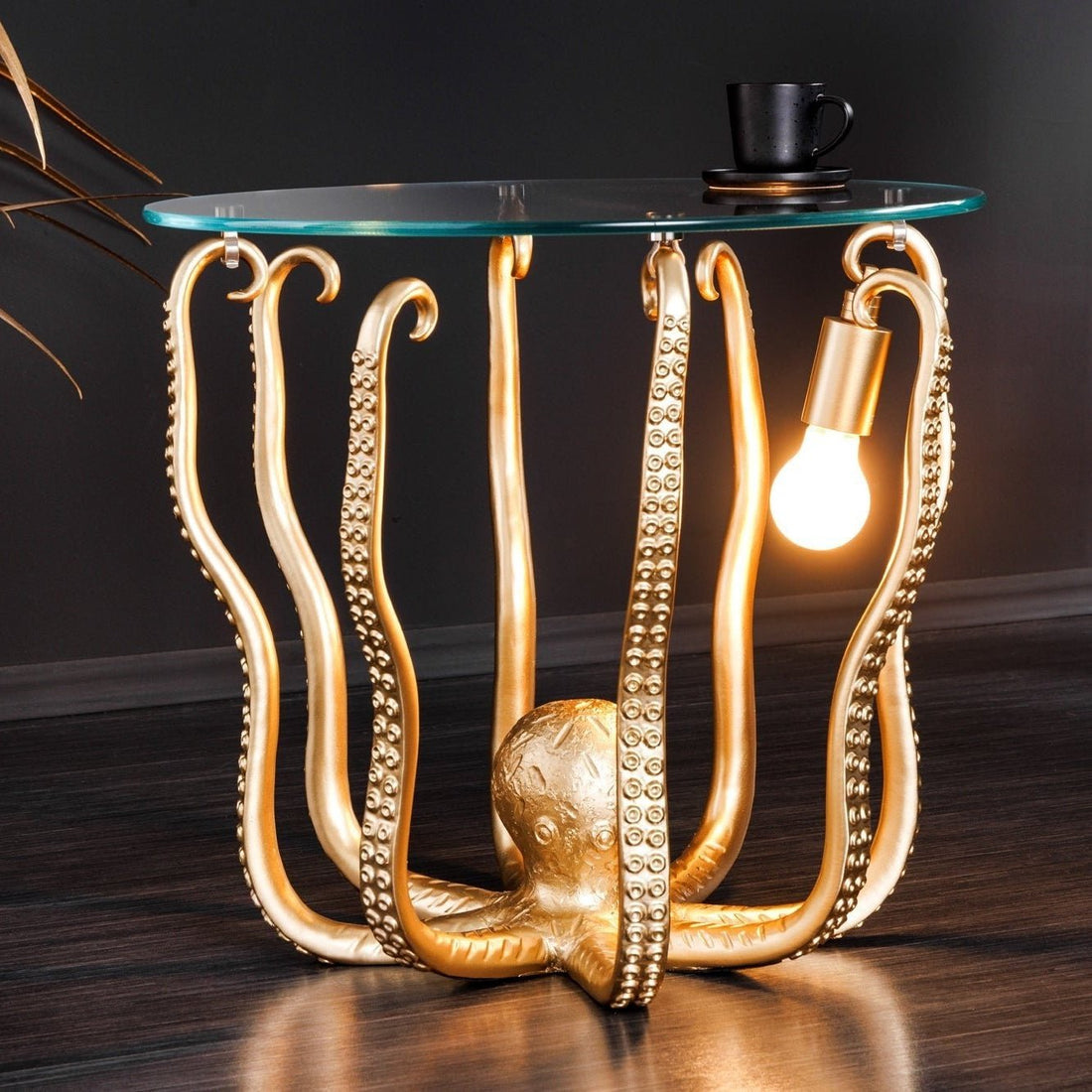 Table d'appoint OCTOPUS 50cm avec lampe or - 44567