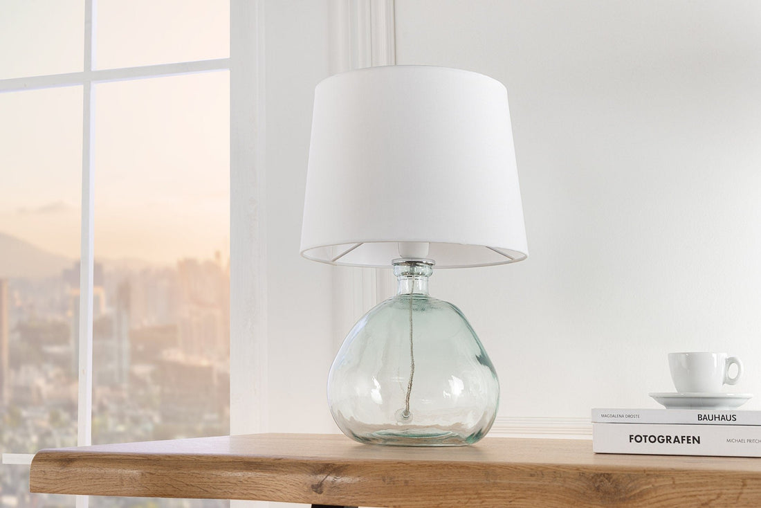 Lampe de table CLASSIC 40cm abat-jour blanc verre recyclé - 44494